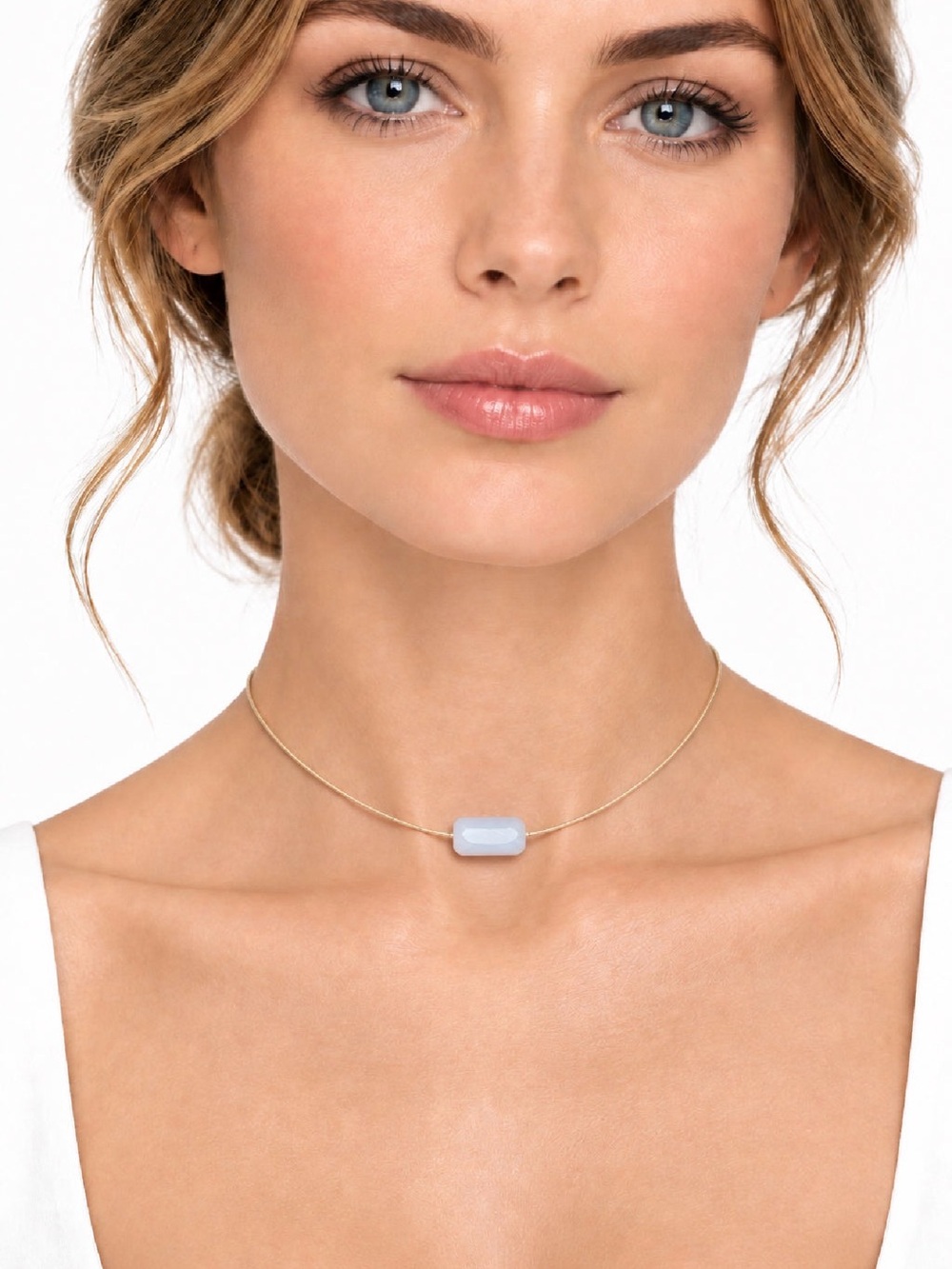 Blue Chalcedony Sterling Silver Necklace.